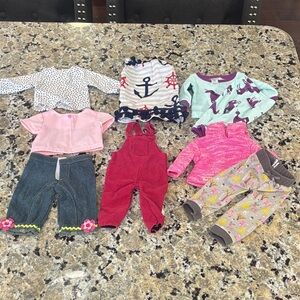 18 inch doll lot of 9 pieces doll clothing - pjs dress overalls tops bottoms
